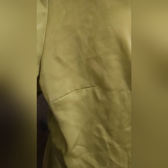 H&M Yellow Green Satin wrap mini dress. Size Large - Picture 9 of 16